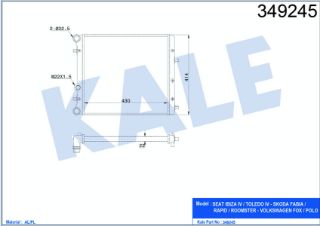SU RADYATÖRÜ VOLKSWAGEN POLO SEAT CORDOBA IBIZA IV TOLEDO IV SKODA FABIA 1.0 1.2 1.4 1.2/1.4 16V 99=> (MT) [MEKANİK] [430×414×23] resmi