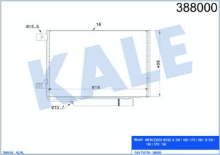 KLİMA RADYATÖRÜ MERCEDES BENZ (A-CLASS) W169 A150, A160, A170, A180 04<12 (B-CLASS) W245 B150, B160, B170, B180 05<11 (MT) KURUTUCU İLE [BRAZING AL/AL] [598×408×16] resmi