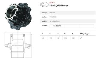DINGIL  PORYASI ARKA TEKER ÇEKICI DISKLI 10 BIJON MERCEDES BENZ ACTROS 1848 resmi