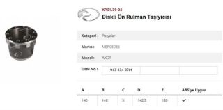 DINGIL PORYASI ÖN TEKER BILYA YATAGI TEK MERCEDES  AXOR 1840-3228 2008 SONRASI resmi