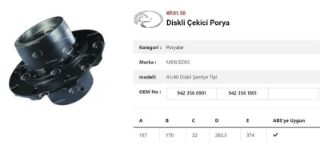 DINGIL PORYASI ARKA TEKER CERLI DISKLI SANTIYE TIPI MERCEDES ACTROS 3240-4140 resmi