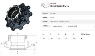 DINGIL PORYASI ARKA TEKER DISKLI  MAN TGA 18430-18460 - MEGA FORTUNA resmi