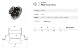 DINGIL PORYASI ARKA TEKER AKSLI   MAN  ADAM 33/372-26/270--32/310 resmi