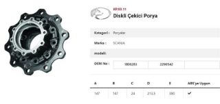 DINGIL PORYASI ARKA TEKER YENI TIP DISKLI RULMANSIZ  SCANIA R G SERISI resmi