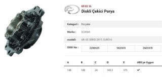 DINGIL PORYASI ARKA TEKER DISKLI  RULMANSIZ SCANIA EURO 6 AR-GE SERISI 2017, EURO 6 resmi