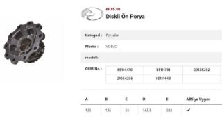 DINGIL PORYASI ÖN TEKER DISKLI FREZELI VOLVO FH-FM resmi