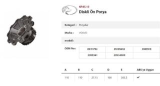 DINGIL PORYASI ÖN TEKER DISKLI  RENAULT TRUCKS VOLVO resmi