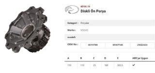 DINGIL PORYASI ÖN TEKER DISKLI FREZELI   VOLVO FM  RENAULT TRUCK resmi