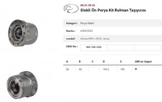 DINGIL PORYASI ÖN TEKER DISKLI RULMANLI KIT MERCEDES ACTROS MP4 >2014 , AROCS resmi