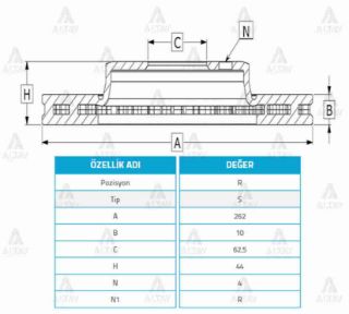 FREN DİSKİ ACCENT 12-18 BLUE  İ20 15-18  RİO 12-16  RİO 06-11  ARKA DÜZ 262-4 resmi