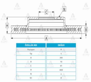 FREN DİSKİ CİVİC 01-06  ARKA DÜZ 260-4 resmi
