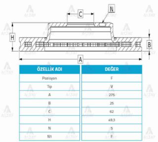 FREN DİSKİ COROLLA 06-13 DİZEL D4D  AURIS 07-13  RAV4 00-05 BENZİNLİ ÖN HAVALI 273-5 resmi