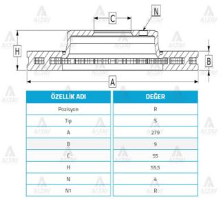 FREN DİSKİ COROLLA 07-11  AURIS 07-11  1.4 D4D DİZEL ARKA DÜZ 270-5 resmi
