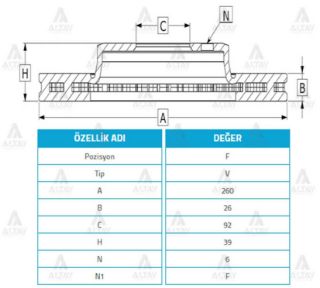 FREN DİSKİ PİCK UP 98-06 D-22 4X2  ÖN HAVALI 260-6 resmi