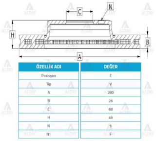 FREN DİSKİ PRIMERA 02-10 P-12  X-TRAİL 00-07  MAXİMA 00-06  ÖN HAVALI 280-5 resmi