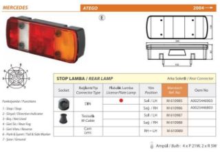 STOP LAMBASI SOL SOKETLI PLAKALI MERCEDES ATEGO / ATEGO 2 / SCHLEMMER  SOKETLI / E BELGELI resmi