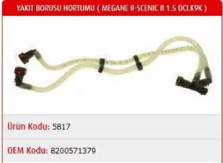 YAKIT BORUSU HORTUMU MEGANE II-SCENIC II 1.5 DCI.K9K resmi