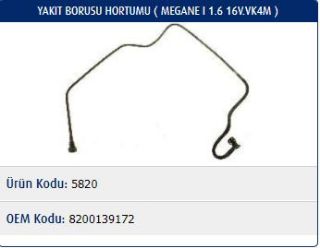 BENZİN HORTUMU BORUSU MEGANE 1.6 16V K4M resmi