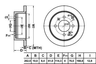 FREN DISK ARKA  262-4-(HYUNDAI : SONATA IV 2001>2004 HYUNDAI : MATRIX 2001>2010 KIA : MAGENTIS 2001>2005  ) resmi