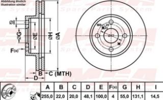 FREN DISKI ON HAVALI (255-4)-(TOYOTA: COROLLA 93>02 "1.6-1.3 AE100-AE101 INJ. AE111" ) resmi