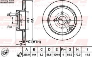 FREN DISK ARKA DUZ 258-4 ( TOYOTA: COROLLA 03 - 07 / TOYOTA: COROLLA VERSO 02 - 04) resmi