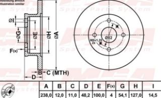 FREN DISKI ON HAVALI (238-4)-(TOYOTA: COROLLA 88>92  "1.3-1.6 AE92"  ) resmi