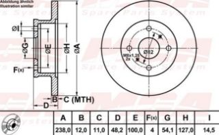 FREN DISK ON DUZ 238-4 ( TOYOTA: COROLLA 88 - 92 ) 54C resmi