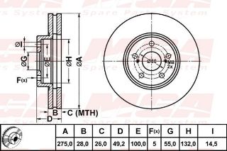 FREN DISK ON HAVA KANALLI 275-5 ( TOYOTA: AVENSIS I 00 - 03 ) resmi