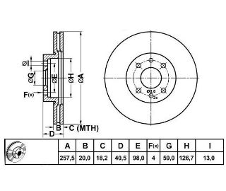 FREN DISK ON HAVA KANALLI "KAPLAMALI" 257-4-(FIAT : ALBEA PALIO DOBLO FIORINO TEMPRA MAREA 2003>2013 / FIAT : LINEA / FIAT : DOBLO / FIAT : PALIO) resmi