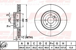 FREN DISK ON HAVA KANALLI 284-4 ( FIAT: LINEA BRAVO MAREA STILO 05 -  / ALFA ROMEO: 155 92 - 97) resmi