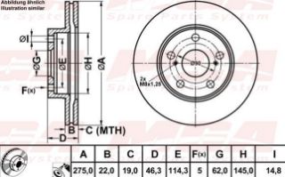 FREN DISK ON HAVA KANALLI 275-5 (COROLLA 2007>2011/AURIS 2007>2011 "1.4-1.6 VVTI BENZINLI" ) resmi