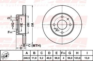 FREN DISK ON DUZ 240-4 ( FIAT: TEMPRA TIPO PUNTO BRAVO 90 - 99 / FORD: KA 08 - ) resmi