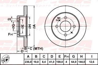 FREN DISKI ARKA DUZ (236-4)-(MITSUBISHI: CARISMA 96>00 "1.6" ) resmi