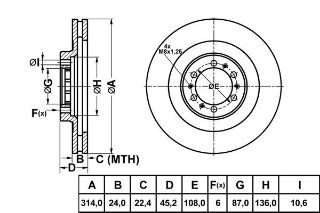 FREN DISK ON HAVA KANALLI 314-6 ( MITSUBISHI: L200 02>05 MAGNUM 4WD / PAJERO 01>05 4WD) resmi