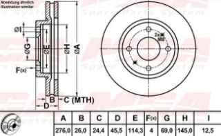 FREN DISK ON HAVA KANALLI 276-4 (MITSUBISHI: LANCER 03>11 "1.6" ) resmi