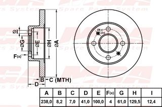 FREN DISK ON DUZ 238-4 ( RENAULT: CLIO TWINGO B 90 - 96 ) resmi