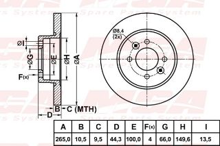 FREN DISK ARKA DUZ 265-4 ( RENAULT: LAGUNA SAFRANE 93 - 01 ) resmi