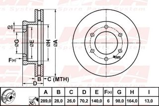 FREN DISK ON HAVA KANALLI 288,5-6 ( FORD: RANGER 4×4 02> / MAZDA: BT50 06-> 4×4 / B2500 96-06 ) resmi