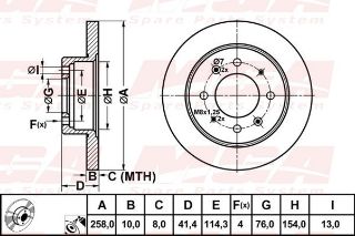 FREN DISK ARKA DUZ 258-4 ( KIA: CERATO 01 - 10 / HYUNDAI: ELANTRA 01 - 07) resmi
