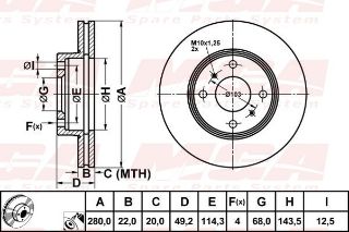FREN DISK ON HAVA KANALLI 280-4 ( NISSAN: ALMERA II PRIMERA P11 03 - 06 ) resmi