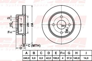 FREN DISK ARKA DUZ 240-4 ( OPEL: ASTRA G H 97 - 02 ) resmi