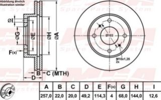 FREN DISK ON HAVA KANALLI 257-4 ( NISSAN: PRIMERA P10 P11 ALMERA II 90 - 97 ) resmi