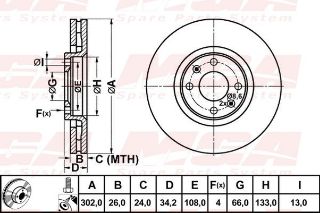 FREN DISK ON HAVA KANALLI 302-4 ( PEUGEOT: 308 3008 5008 09 -  / CITROEN: C4 04 - 11) resmi