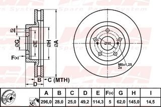 FREN DISK ON HAVA KANALLI 296-5 (TOYOTA: RAV4 06>11/RAV4 12>18 /CAMRY 06>11) resmi