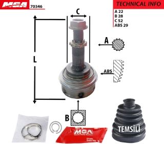 AKS KAFASI DIS ABSLI ( OPEL : CORSA C 1.3 B COMBO 93-- TIGRA 1.4 94 / MERIVA 03-- ) 22×28×52 resmi