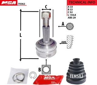 AKS KAFASI DIS ABSLI 29D ( OPEL : VECTRA A / ASTRA F / KADET 1.4 1.6 91-95 ) 22×22×52 resmi