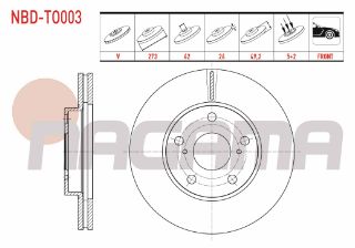 FREN DİSKI ÖN HAVALI 5 BJN 273X26X62X49,2 TOYOTA COROLLA (E15) 1.33 - 1.4 D-4D - 1.6 VVT-I 2007-2012/AURIS (ZRE15) 1.33 DUAL-VVT-I - 1.4 D-4D - 1.6 VVT-I 2007-2012 resmi