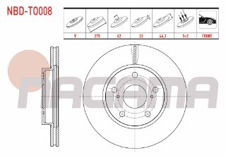 FREN DİSKI ÖN HAVALI 5 BJN 275X22X62X46,3 TOYOTA COROLLA (E15) 1.4 VVT-I - 1.6 VVT-I  2007-2012/ AURIS (ZRE15) 1.4 D-4D - 1.6 VVT-I 2007-2012 resmi