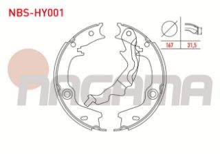 EL FREN BALATASI LEVYELI 167X31,5MM HYUNDAİ ACCENT ERA 1.4İ 16V - 1.5 CRDI - 1.6 CVVT 2006-2012/ RİO II 1.4İ 16V - 1.5 CRDI 2006-2011 resmi