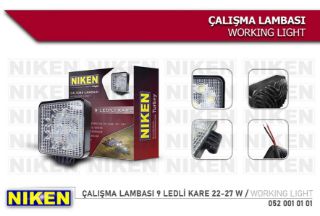 CALISMA LAMBASI 9 LEDLİ KARE 27-22W 12V 24V resmi